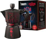 Bialetti Moka Express Stranger Things 6-kopps kaffebryggare, musikknapp med USB-C-laddningsfunktion, inte lämplig för induktionshällar, 6 koppar (270 ml), svart