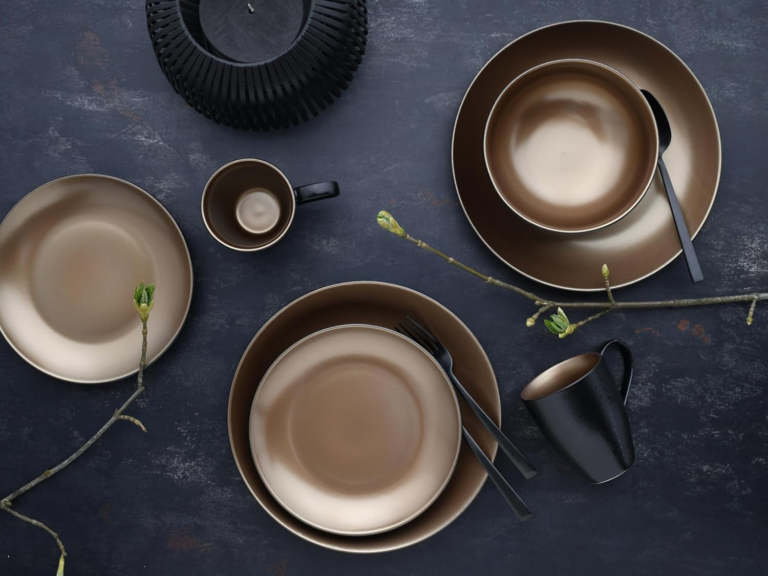 CreaTable, 23598, GLAMOR-serien - guld, 16-delat servisset, porslinskombinationsservice, diskmaskin och mikrovågssäker, kvalitetstillverkning