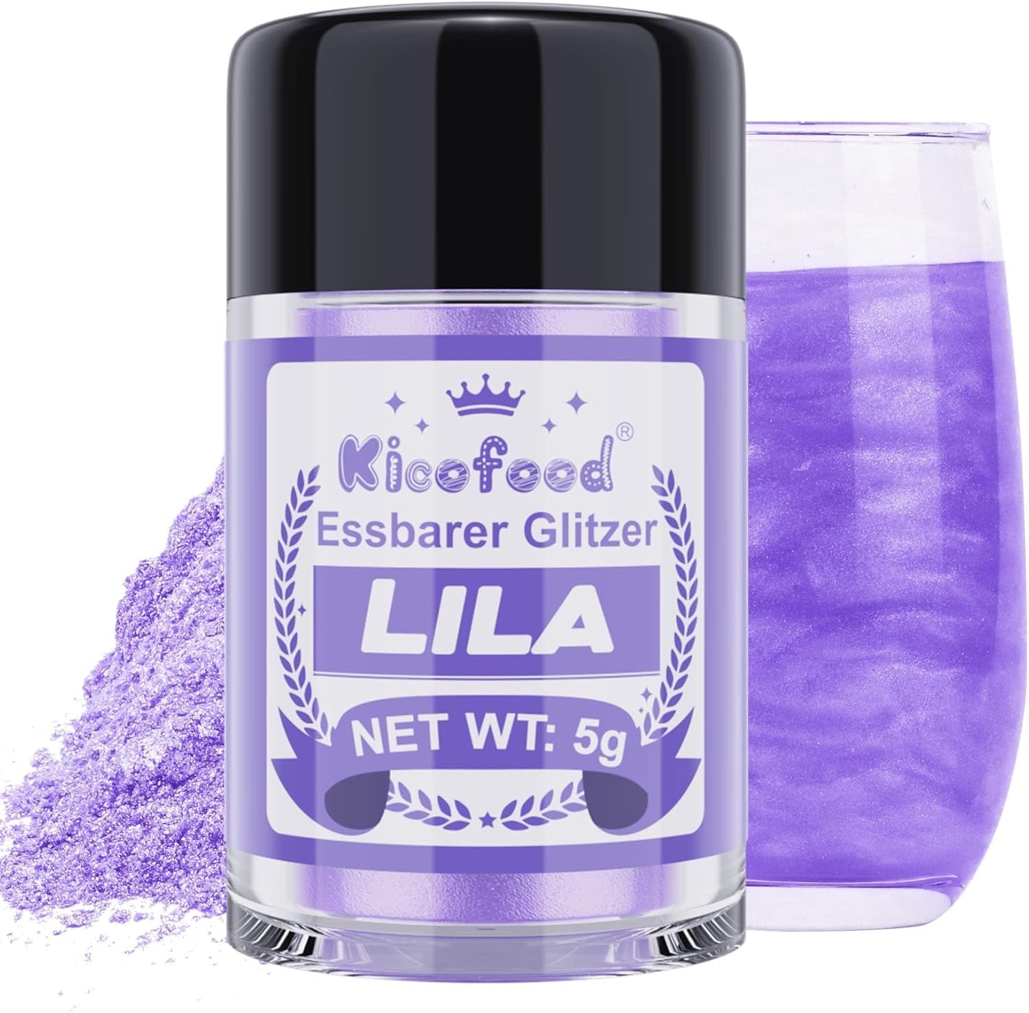 Kicofood, ätbart glitter, 5 gram, olika färger Glitter Naty Shop Lilac Lila