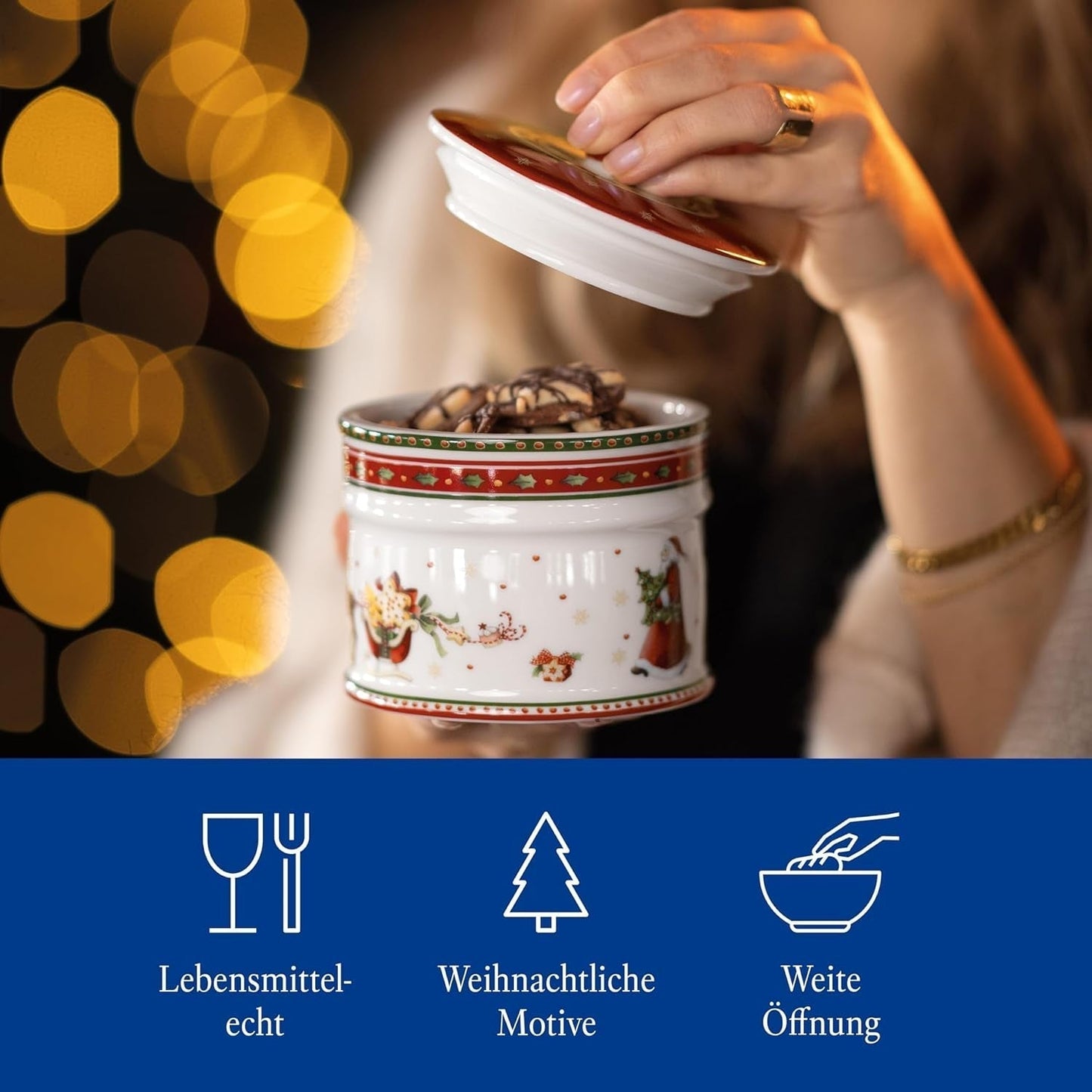 Villeroy & Boch - Winter Bakery Delight liten förvaringslåda, keramisk julkakalåda, jullåda, kaklåda, kaklåda, keramiklåda med lock, godisförvaring, förvaringslådor i premiumporslin Naty Shop