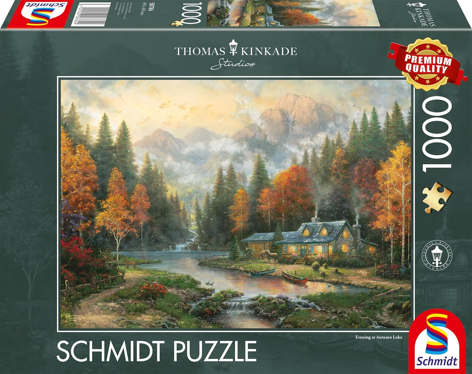Schmidt Spiele 58784 Thomas Kinkade, Evening at the Autumn Lake, pussel 1000 bitar, färgstarkt Pussel Naty Shop Standardtitel
