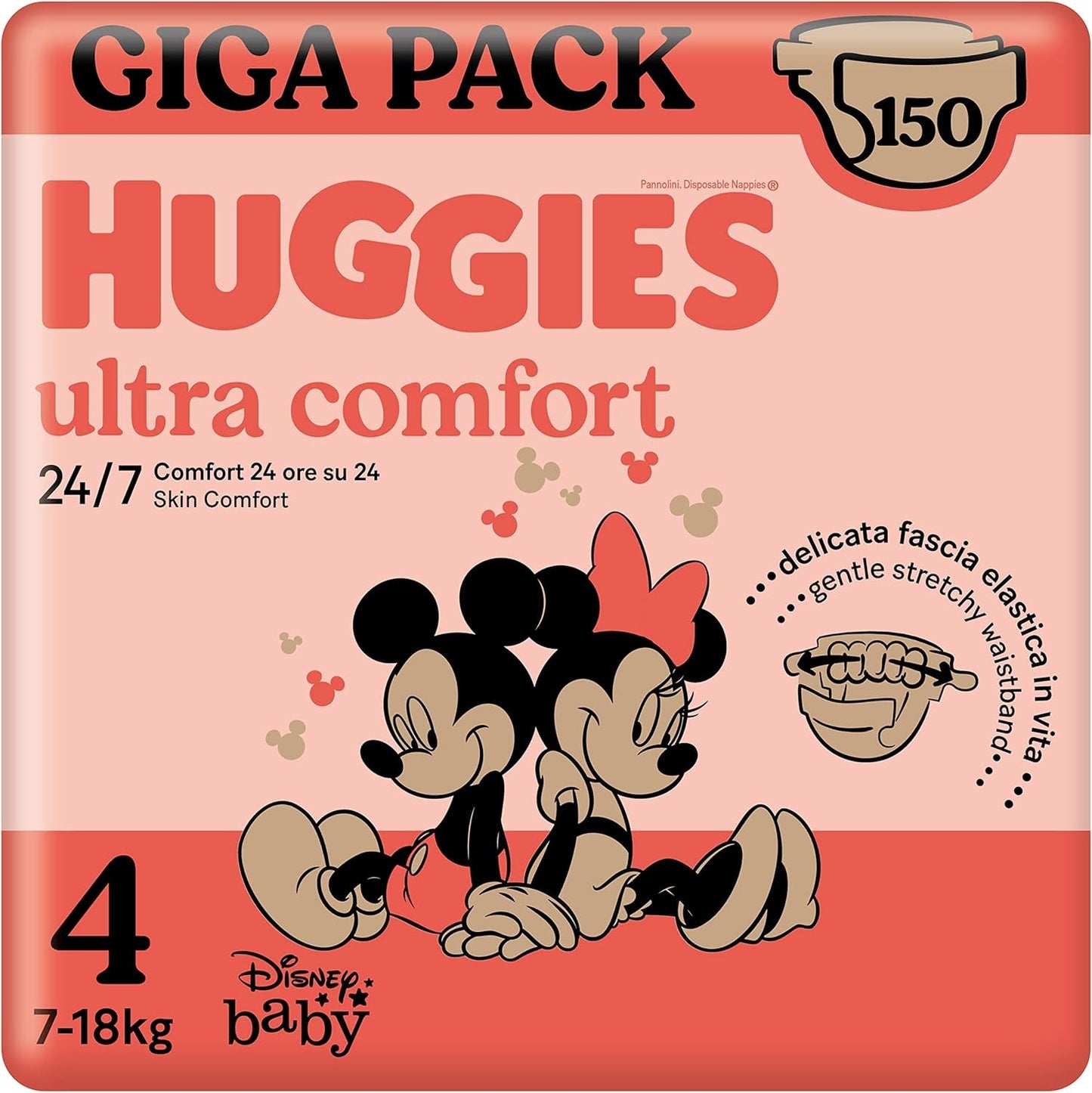 Huggies Ultra Comfort-blöjor, storlek 4 (7-18 kg), Disney Design, Value Pack, 150 stycken