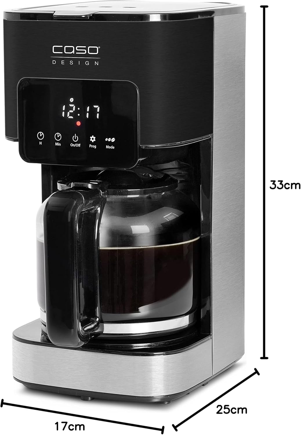 CASO Coffee Taste and Style espressomaskin med permanent filter, 1,5 l, optimal bryggtemperatur 92-96 °C, anti-droppsystem, optimerat brygghuvud, rostfritt stål, 12 koppar