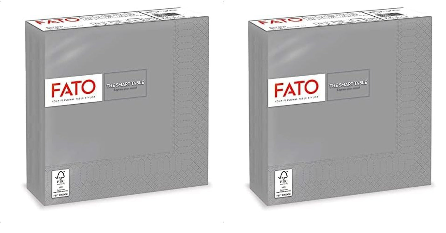 , Engångspappersservetter, idealiska för vardagliga luncher och bufféer, paket med 50 servetter, storlek 33X33, vikta i 4, 2 lager, grått, 100 % rent cellulosapapper, Fsc-certifierat