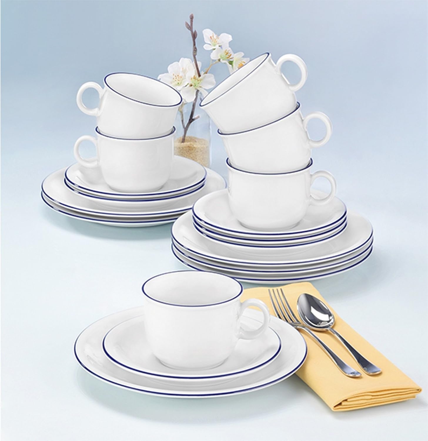 Seltmann Weiden 18 delar kaffeservering | Compact Series, Blue Edge | Setet innehåller 6 frukosttallrikar, 6 kaffekoppar och 6 fat, blå