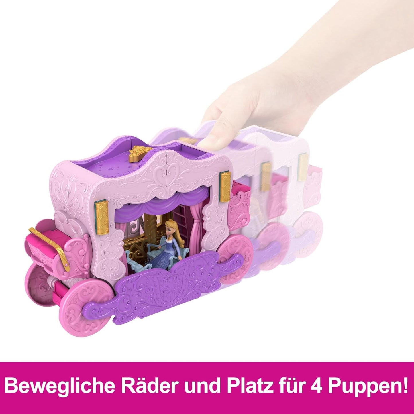 Mattel Disney Princess Transformation Lekset Vagn till slottet med Aurora Mini Doll, 3 nivåer, 6 lekytor, 4 figurer, möbler och tillbehör HWX17