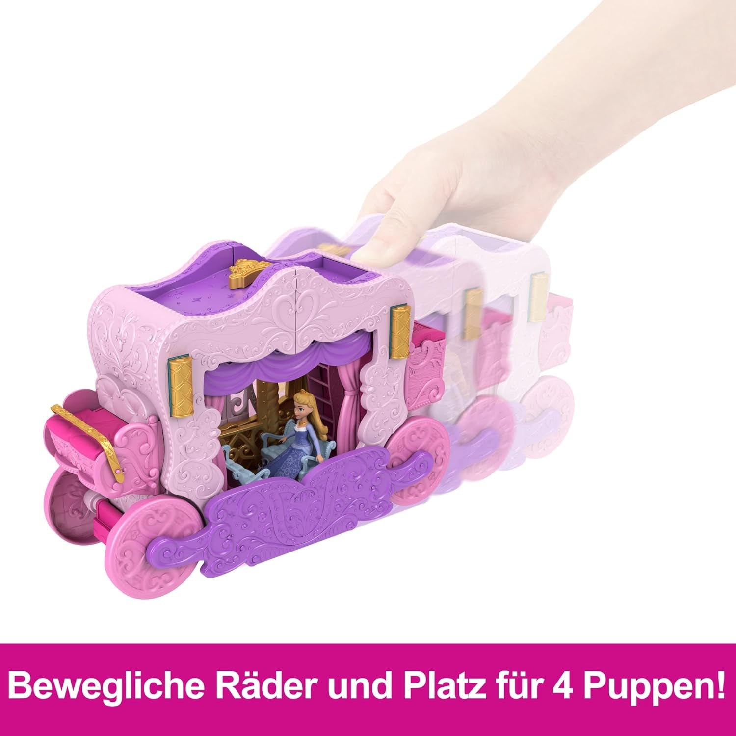 Mattel Disney Princess Transformation Lekset Vagn till slottet med Aurora Mini Doll, 3 nivåer, 6 lekytor, 4 figurer, möbler och tillbehör HWX17