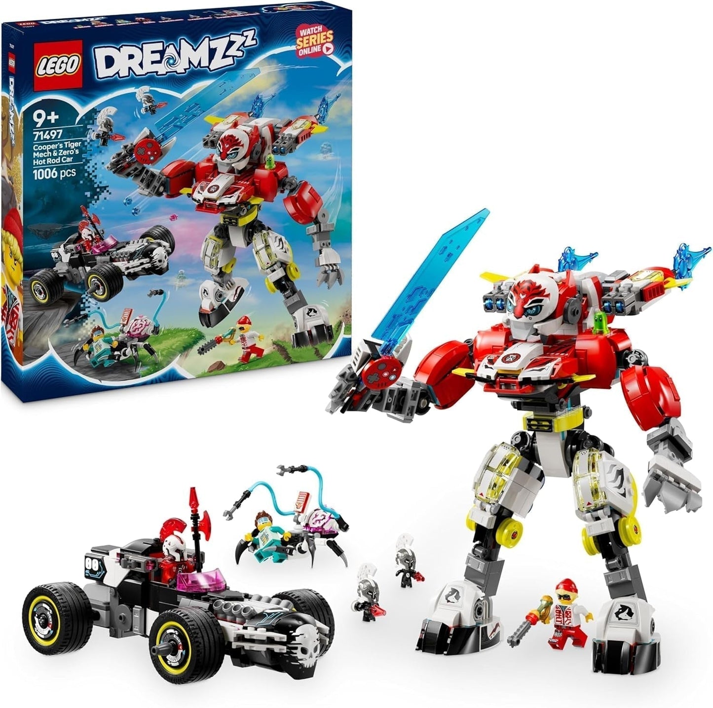 LEGO Dreamzzz Cooper's Tiger Mech och Zero'S Hot Rod Car Leksaksbil för barn 9 år gamla pojkar och flickor Present 2 i 1 Mech och minifigur Lekset 71497 Byggset Besuche den LEGO-Store Standardtitel