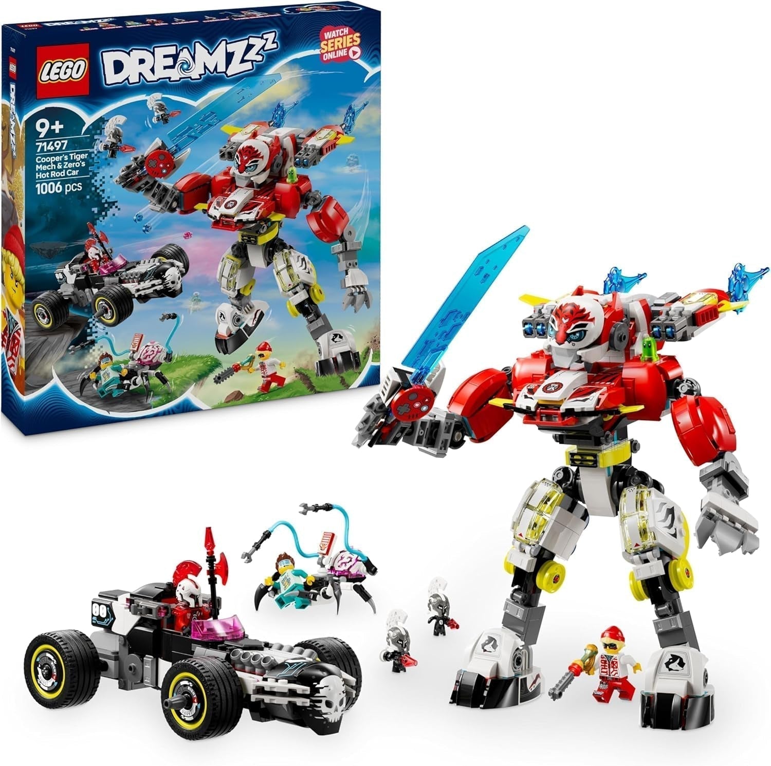 LEGO Dreamzzz Cooper's Tiger Mech och Zero'S Hot Rod Car Leksaksbil för barn 9 år gamla pojkar och flickor Present 2 i 1 Mech och minifigur Lekset 71497 Byggset Besuche den LEGO-Store Standardtitel