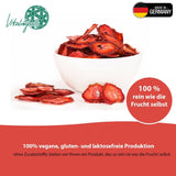 '- 150 g 100 % naturliga och rena frystorkade jordgubbar - Skivade torkade jordgubbar - Frystorkade torkade frukter utan tillsatt socker - Osötade jordgubbschips Torkade produkter Naty Shop