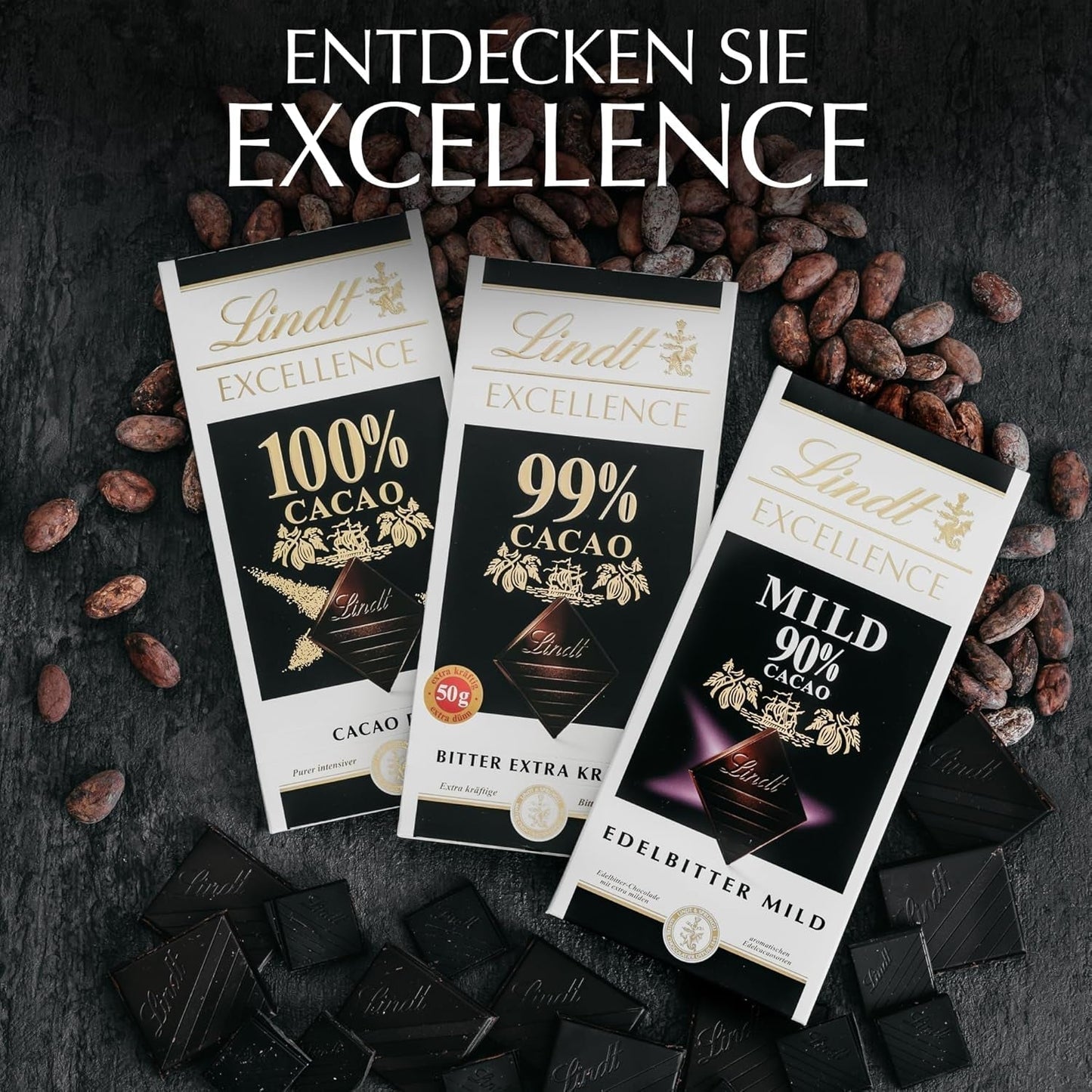 Lindt EXCELLENCE 99% Kakao - Edelbitter-choklad | 50 G Tafel | Extra Kräftige Bitter-choklad | Intensifier Kakao-Geschmack | Mörk choklad | Vegansk Schokolade | Schokoladengeschenk Naty Shop