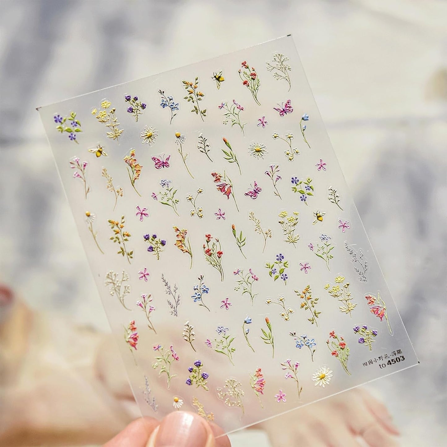 JMEOWIO 3D Nagelsticker Blumen Nail Art Sticker Selbstklebend Nagelaufkleber 5D Stereoskopisk Frühling Sommer Blumen Dekoration Nageldesign Zubehör 1 Blatt