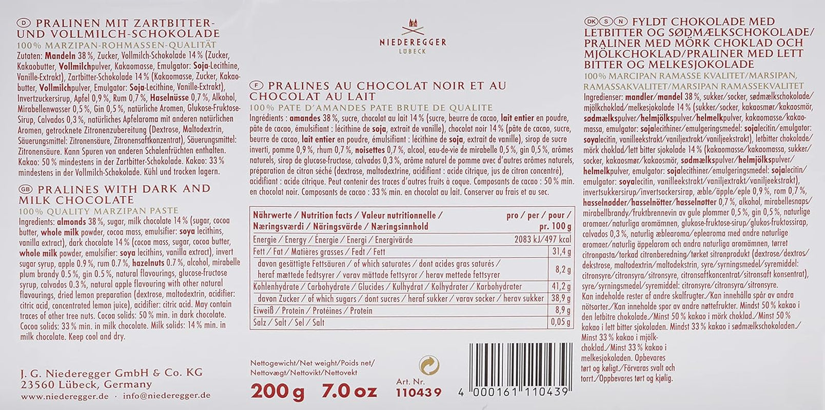 Marsipan Niederegger Classic Variants (alkoholhaltig) 200g