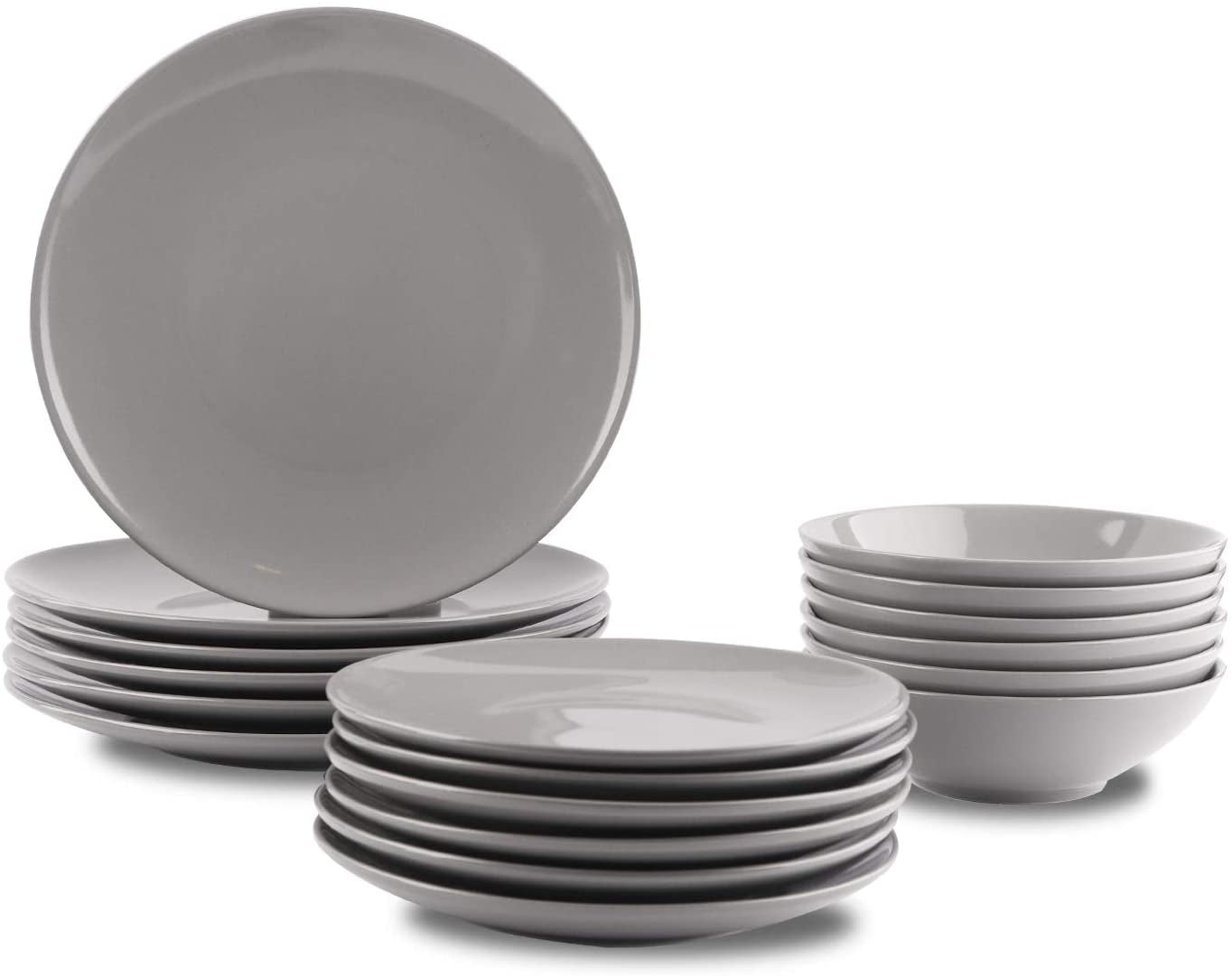 Amazon Basics 18-delade Smoky Grey 6-Serve Stoneware Dinerware Set