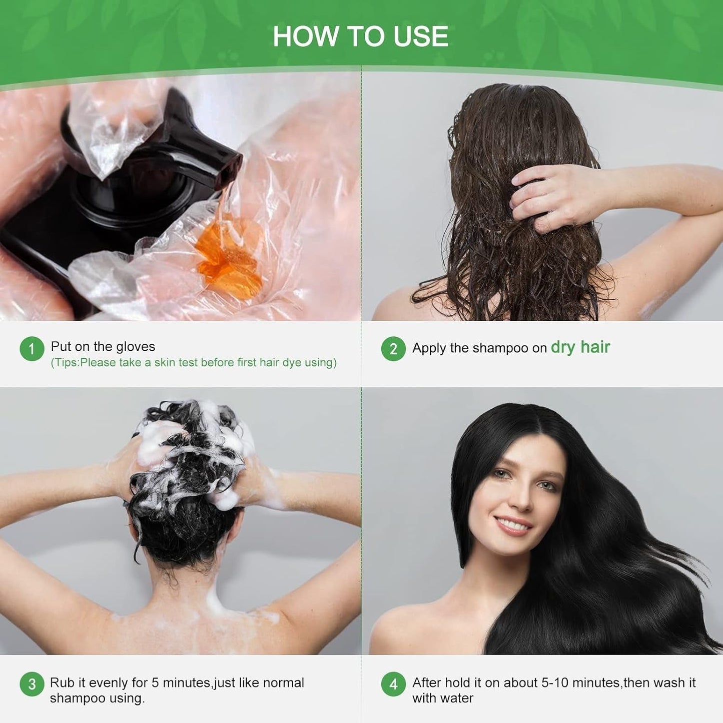 Instant Black Hair Shampoo, Natural Hair Dye Shampoo, 100 % Grey Cover - Enkelt och snabbt, Semi Permanent Color for Black Hair, Hårfärgning Shampoo för män och kvinnor Hårfärg Naty Shop