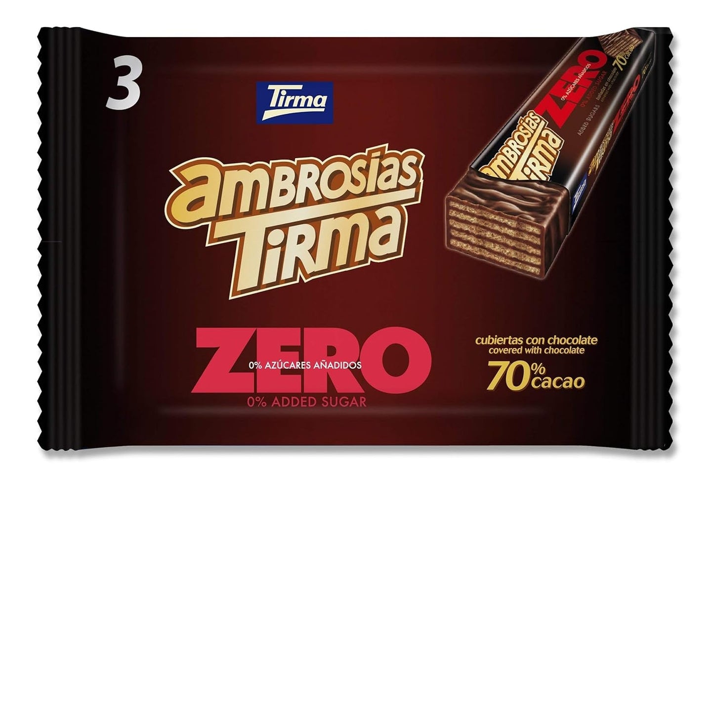 Våfflor med mörk choklad Tirma 70% kakao | Inget tillsatt socker | Lämplig för keto-dieter | Lågkolhydrat | För diabetiker Chokladwafers Multi Pack | 3 stycken | 64,5 g