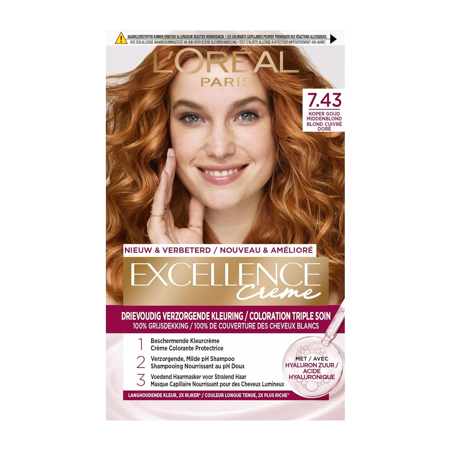 Paris Excellence Creme 7.43 Hårfärg Röd - Hårfärg (Rött, Blond Cuuvré Gold, Belgien, 63 mm, 100 mm, 163 mm) Naty Shop Hårfärg Standardtitel