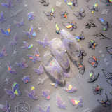 2 Blätter Schmetterling Nagelsticker Selbstklebend,Muschel Glitzer Nail Art Butterfly Nagelsticker Lila Grau Schmetterlinge Nagelaufkleber Relief Laser Butterflies Nagel Sticker Nageldesign Zubehör