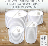 Kristall 48 delar porslin servisset TESTVINNARE Klart porslin servis set Skålar och tallrikar Middagsservice för 12 Pure Living servis set i vitt