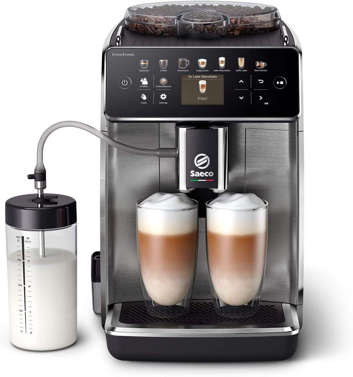 Saeco GranAroma automatisk espressomaskin - 14 kaffespecialiteter, intuitiv färgskärm, 4 användarprofiler, keramisk kvarn, 1500 watt (SM6580/10)