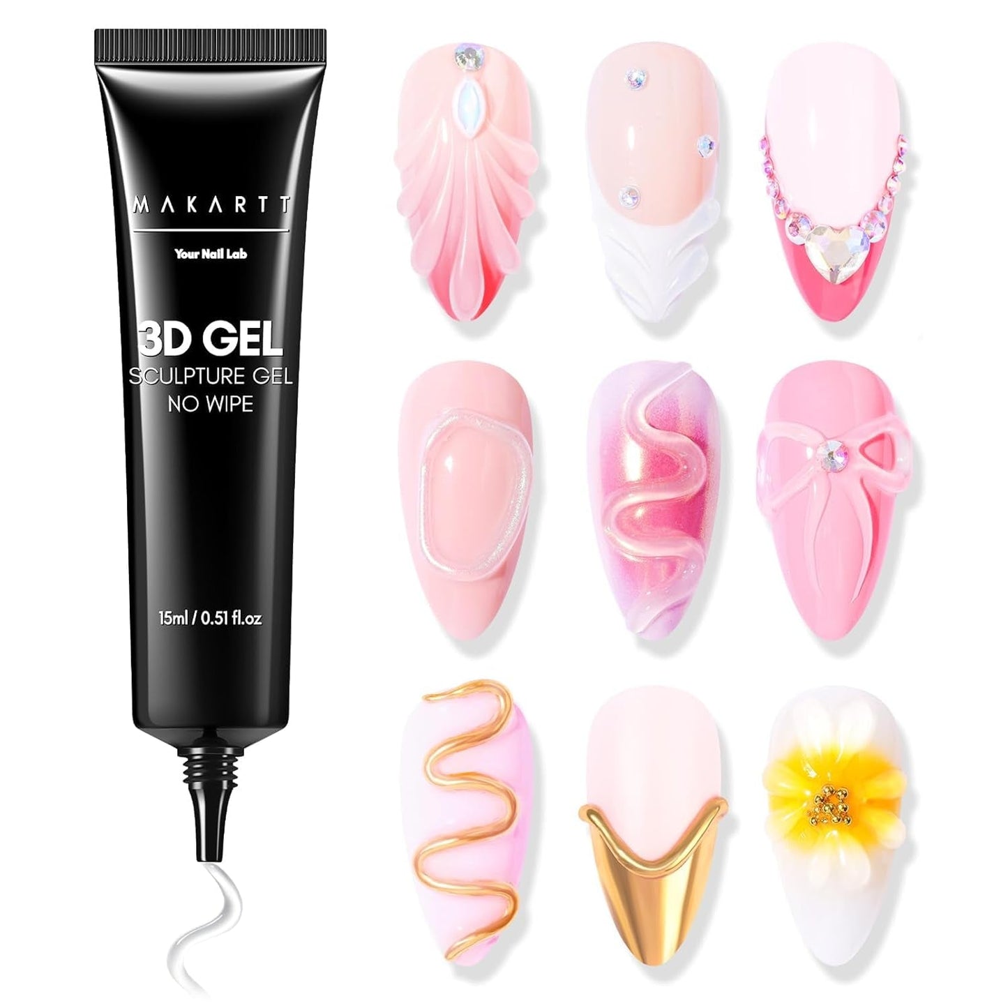 Makartt 3D Nail Art Gel - Rhinestone Glue Gel 15G för Nagelnyckelringar, Multifunktionell Nail Sculpture Gel för DIY Nail Design, Nail Sculpture Nagelmodellering hemma (Transparent)