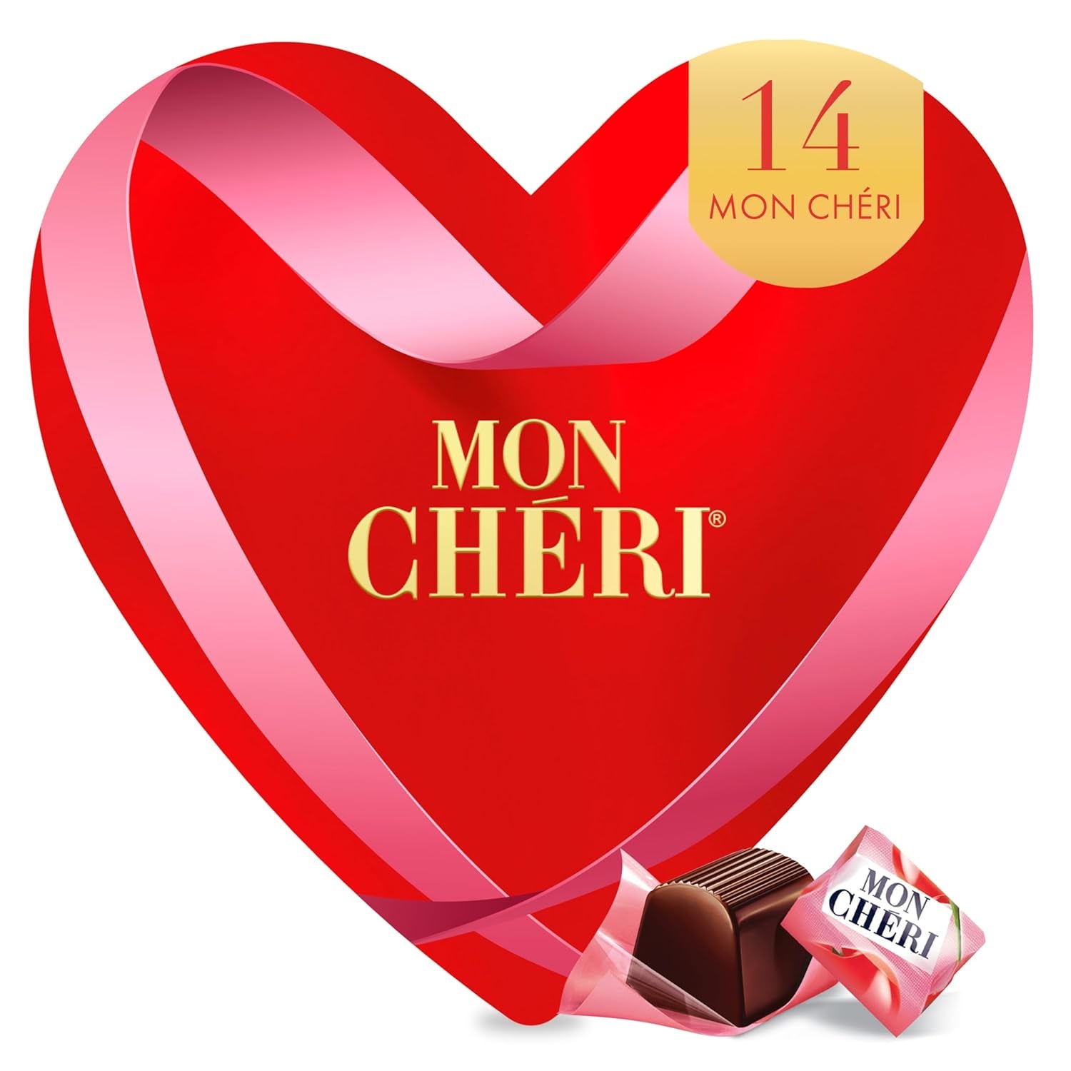 Ferrero Mon Chéri Heart - Alla hjärtans dag chokladpresent till honom och henne - knaprig choklad, fruktig likör och smaksatta körsbär - till alla hjärtans dag, mors dag och påsk - 1 förpackning 147g
