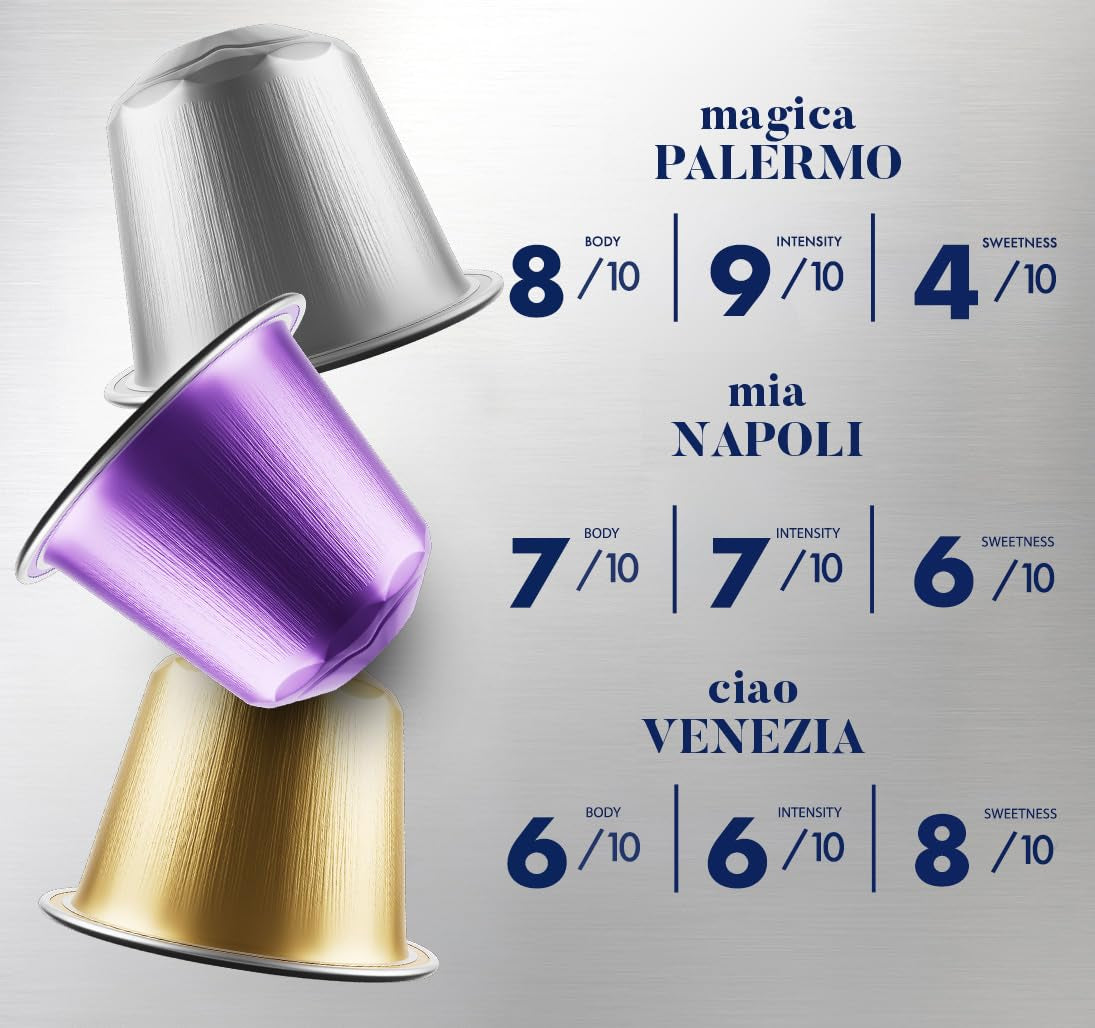 Caffè Borbone Verkostung Kit, 90 aluminiumkapslar: 30 Mia Napoli, 30 Ciao Venezia, 30 Magica Palermo, (3 x 30 Stück) – Kompatibel med Kaffeemaschinen für den Hausgebrauch av märket Nespresso®*