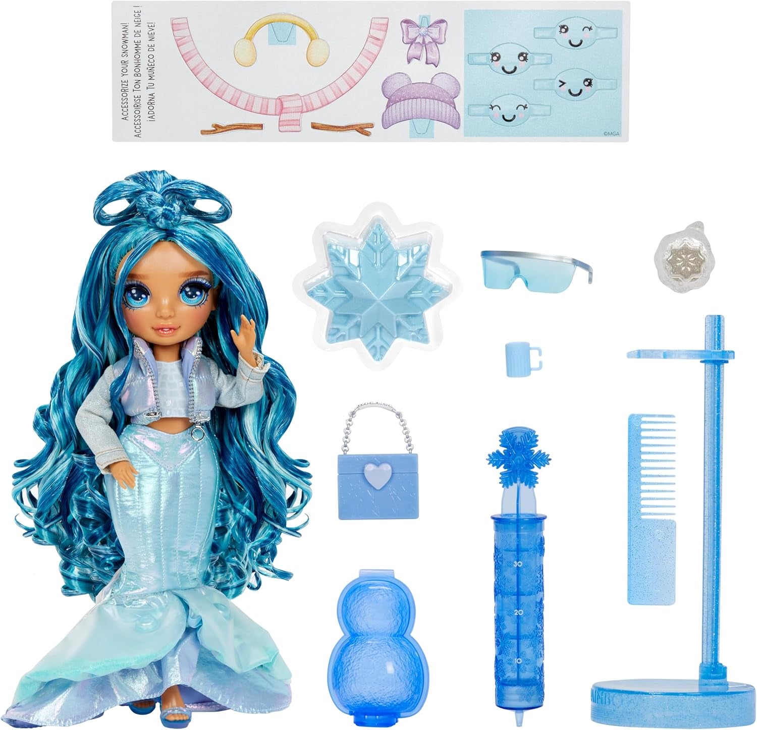 Rainbow High Winter Wonderland - Skyler (blå) - 28 cm Hidden Magic Water Accumulating Snow Fashion Docka med Snowman Set, lämplig för 4-12 år gamla barn och samlare Naty Shop Dolls