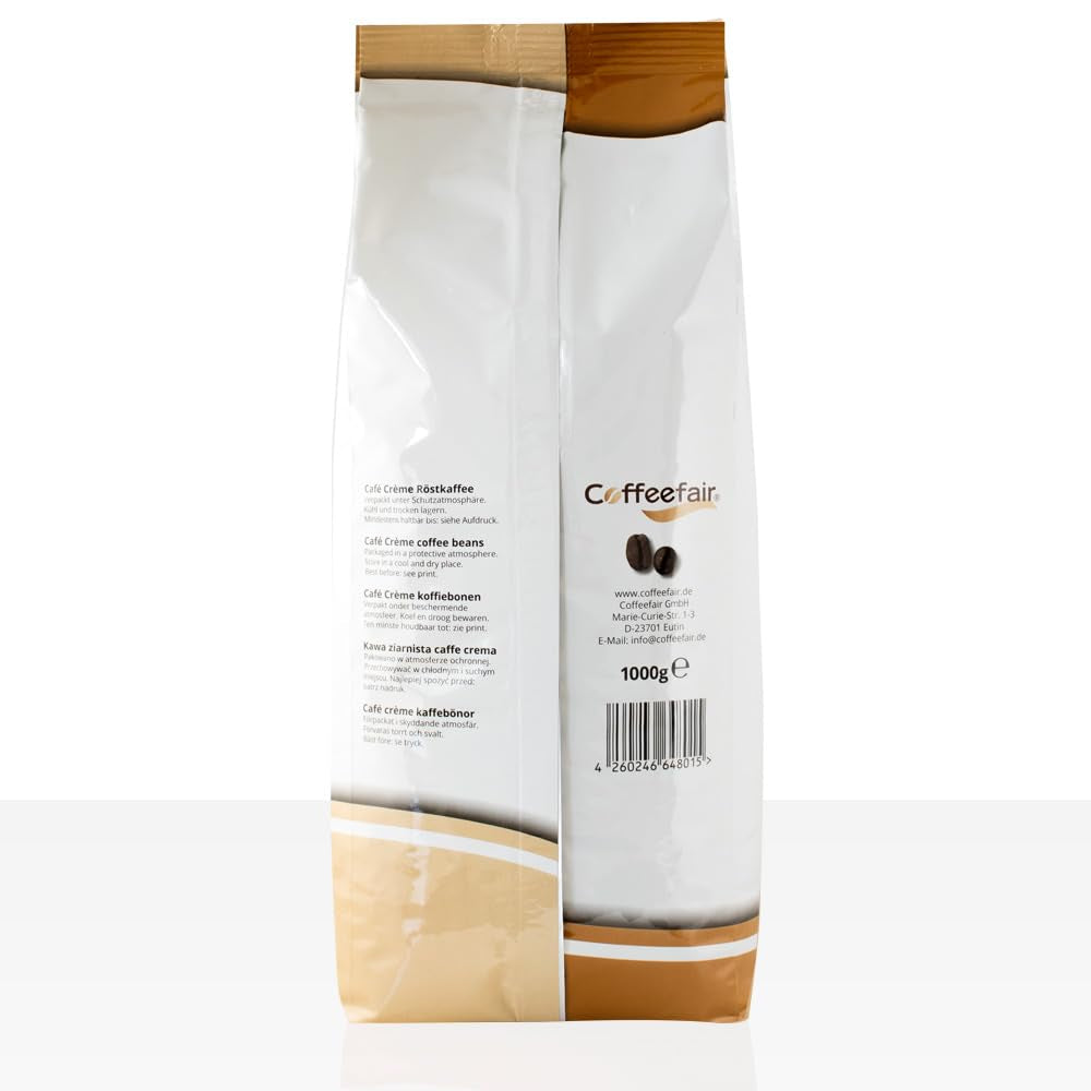 Coffeefair Cafe Creme Kaffeebohnen i Barista Qualität - 1 kg för Kaffeevollautomaten, Mischbohne för Kaffee eller Espresso verwendbar, schonende Trommelröstung