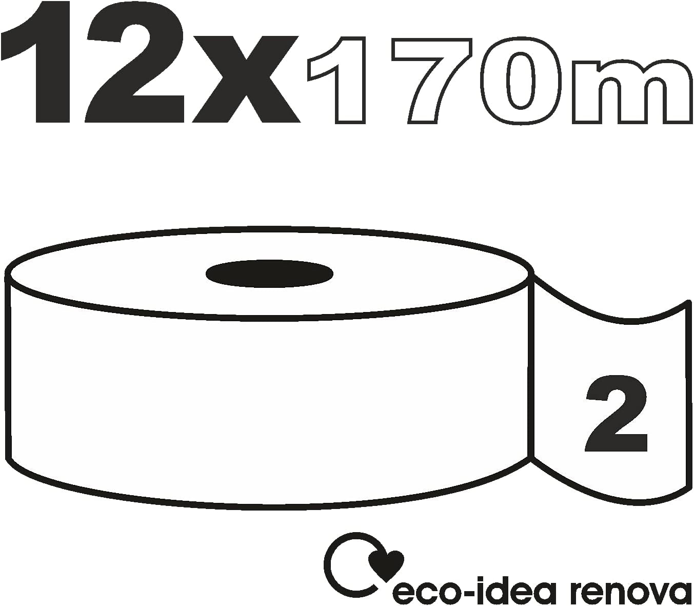 Toalettpapper Renova Jumbo BLK, 12 rullar vid 170 M, vitt papper, 2 lager