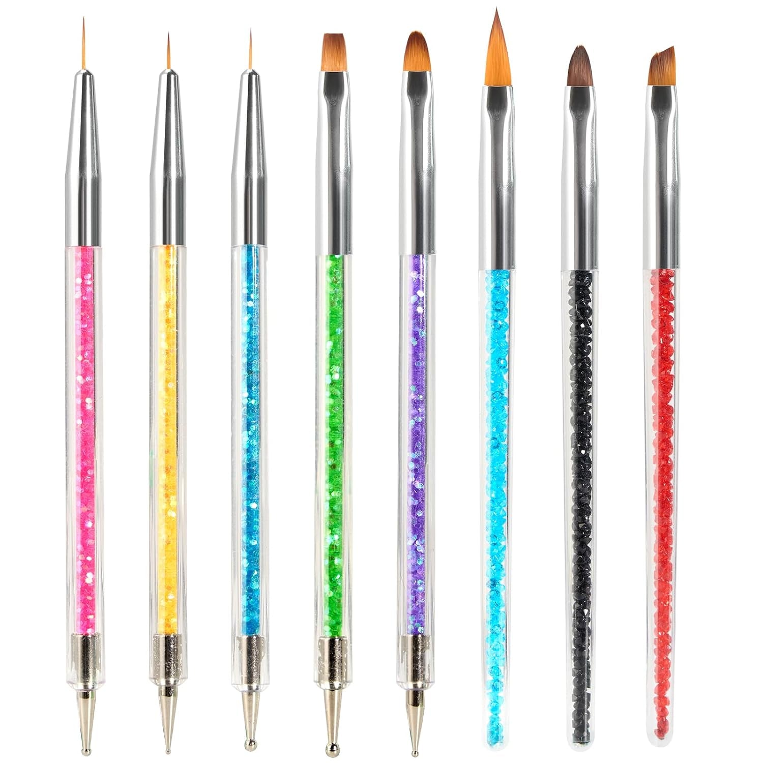 8 Stück Nagel Pinsel, Nagelkunstpinsel Pinsel Set, Pinsel Für Nägel Mit Doppelkopf Nail Art Pinsel Set Dotting Pen And Gel Borste för naglar Präzise Pinsel Für Nageldesign Und Verzierungen