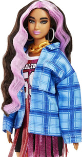 Barbie HDJ46 - Extra docka i klänning med baskettröja och tillbehör, med Corgi Pet, extra långt lockigt hår med rosa ränder och flexibla leder, presentleksak för barn 3+ Naty Shop Dolls