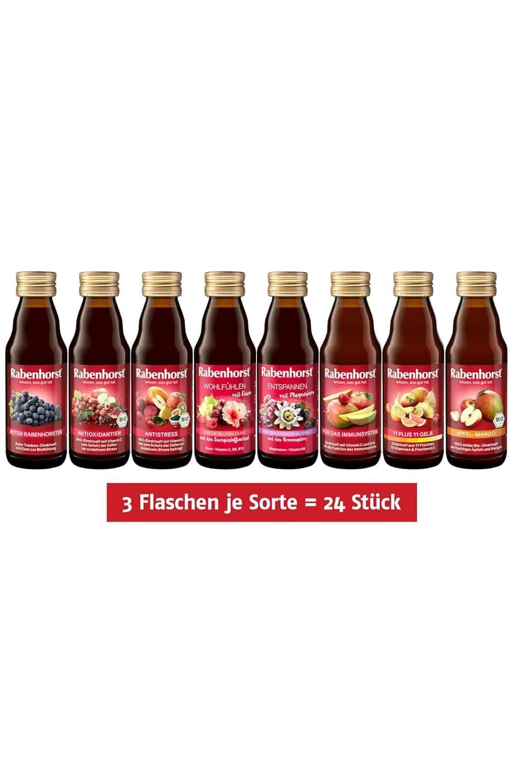 Rabenhorst miniprovningspaket, 8 varianter eller 3 flaskor (24 X 125 ml) Alkoholfria drycker Naty Shop