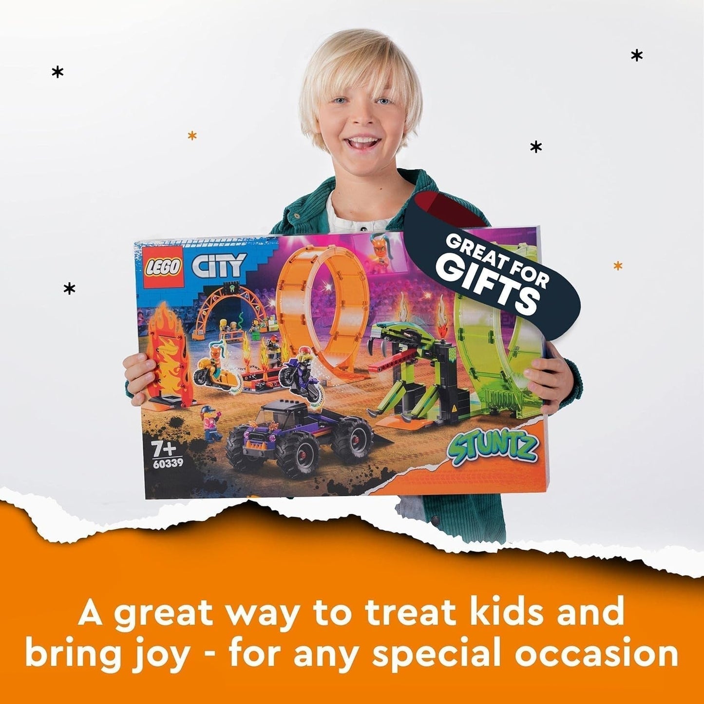 LEGO 60339 City Stuntz Stuntz Show Double Looping Set, inkl. ramp, monstertruck, 2X motorcykel och 7 minifigurer, leksak för barn över 7 år Byggset Besuche den LEGO-Store