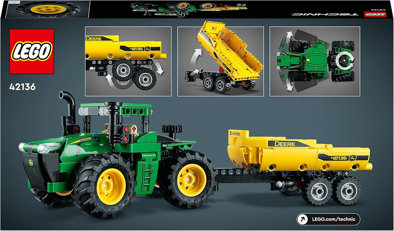 LEGO Technic John Deere 9620R 4WD-traktor med tippvagn Klassisk jordbruksleksak för barn Pojkar och flickor 8 år gamla Samlarmodellsats 42136 Byggset Besuche den LEGO-Store