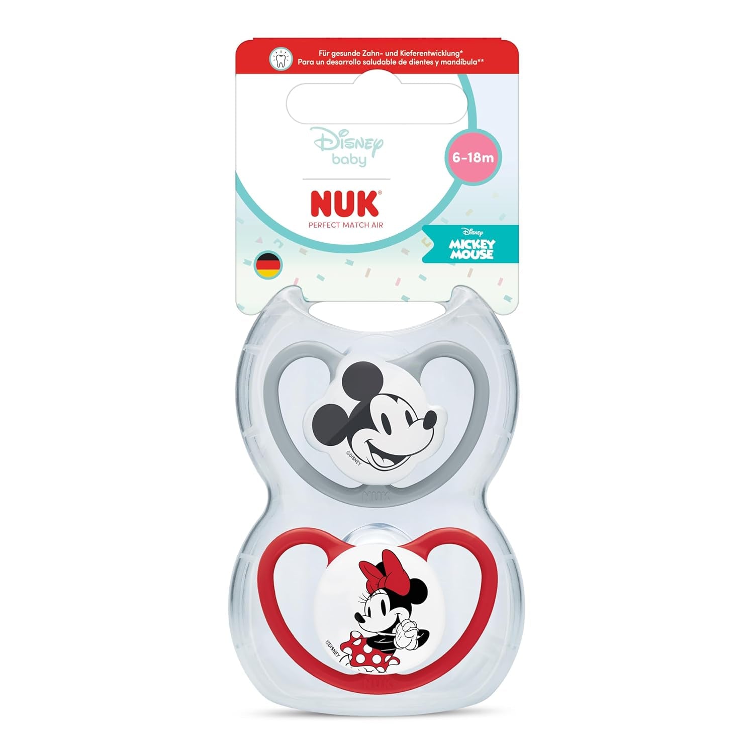 NUK Perfect Match luftnappar för spädbarn | 6-18 månader | Ortodontiska nappar som främjar luftcirkulationen och förhindrar utslag orsakade av saliv | 95 % acceptans av spädbarn** | Disney Minnie Mouse | Paket om 2