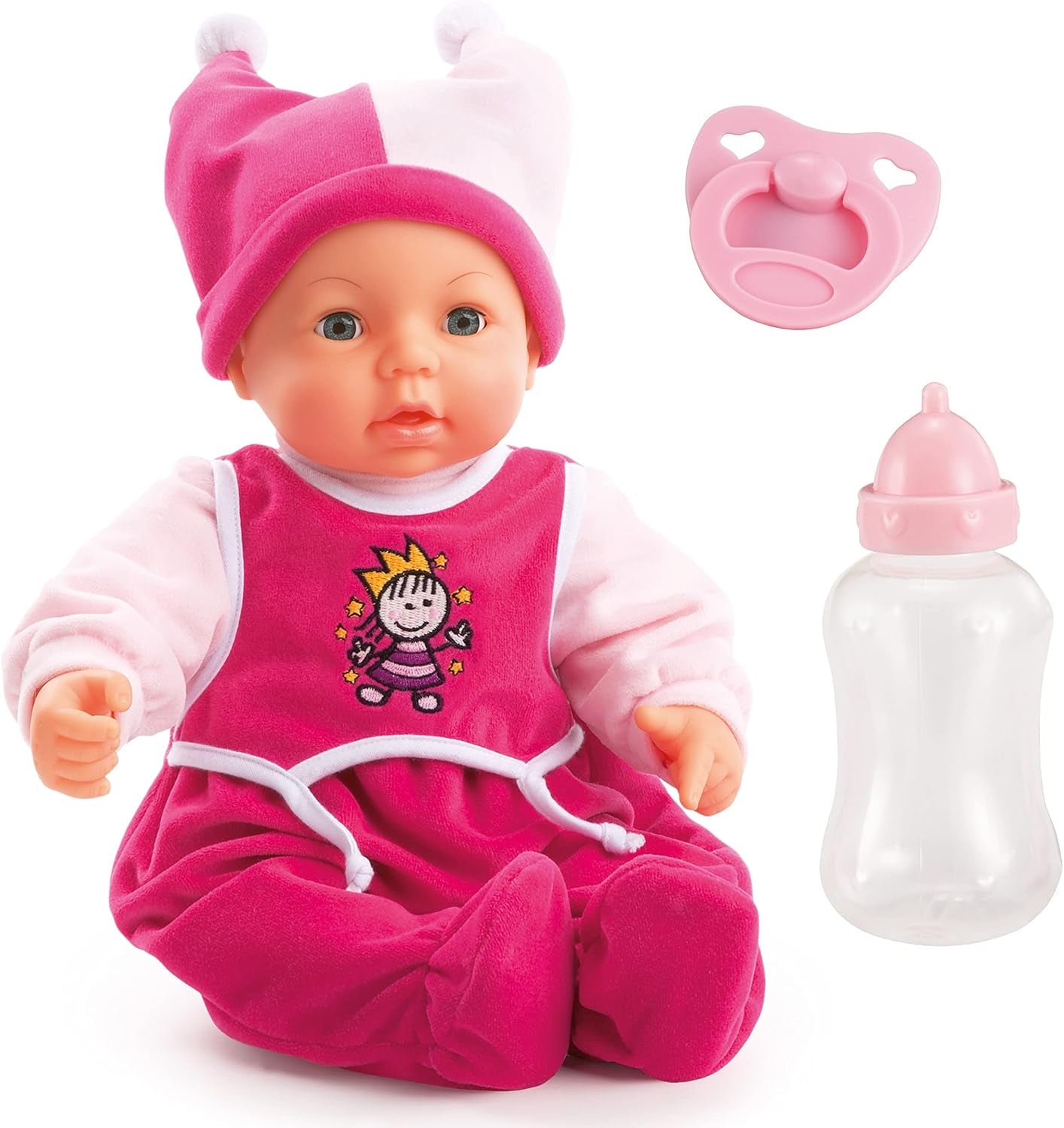 Funktionspuppe Hello Baby mit Geräuschen, bewegt den Mund, interaktiv Puppe, Babypuppe, med Zubehör, 46cm, rosa