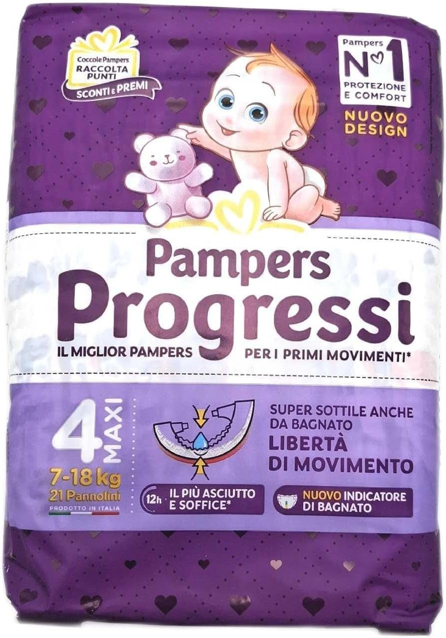 Pampers Progressi Maxi-blöjor + 500 extra krampoäng, storlek 4 (7 – 18 kg), 126 blöjor (standardstorlek)