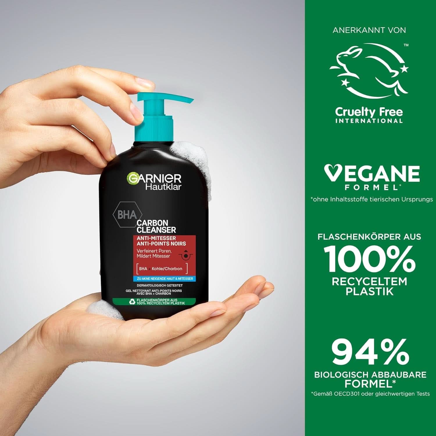 Garnier Charcoal Cleanser Ansiktsrengöringsgel mot pormaskar & finnar 250ml dusch & bad Naty Shop