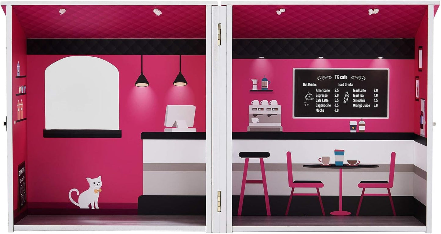 Teamson Kids - Dreamland City Café Dollhouse 30cm - Rosa/Vit/Svart