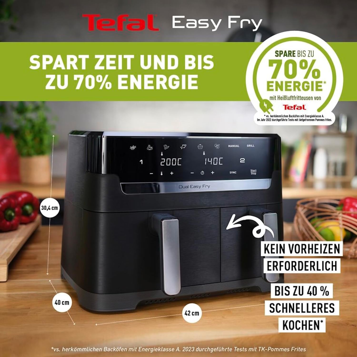Tefal Dual Easy Fry Hot Air Fryer med två kammare, 5,2/3,1 liters kapacitet, två oberoende lådor, 7 program Hushållsapparater Naty Shop