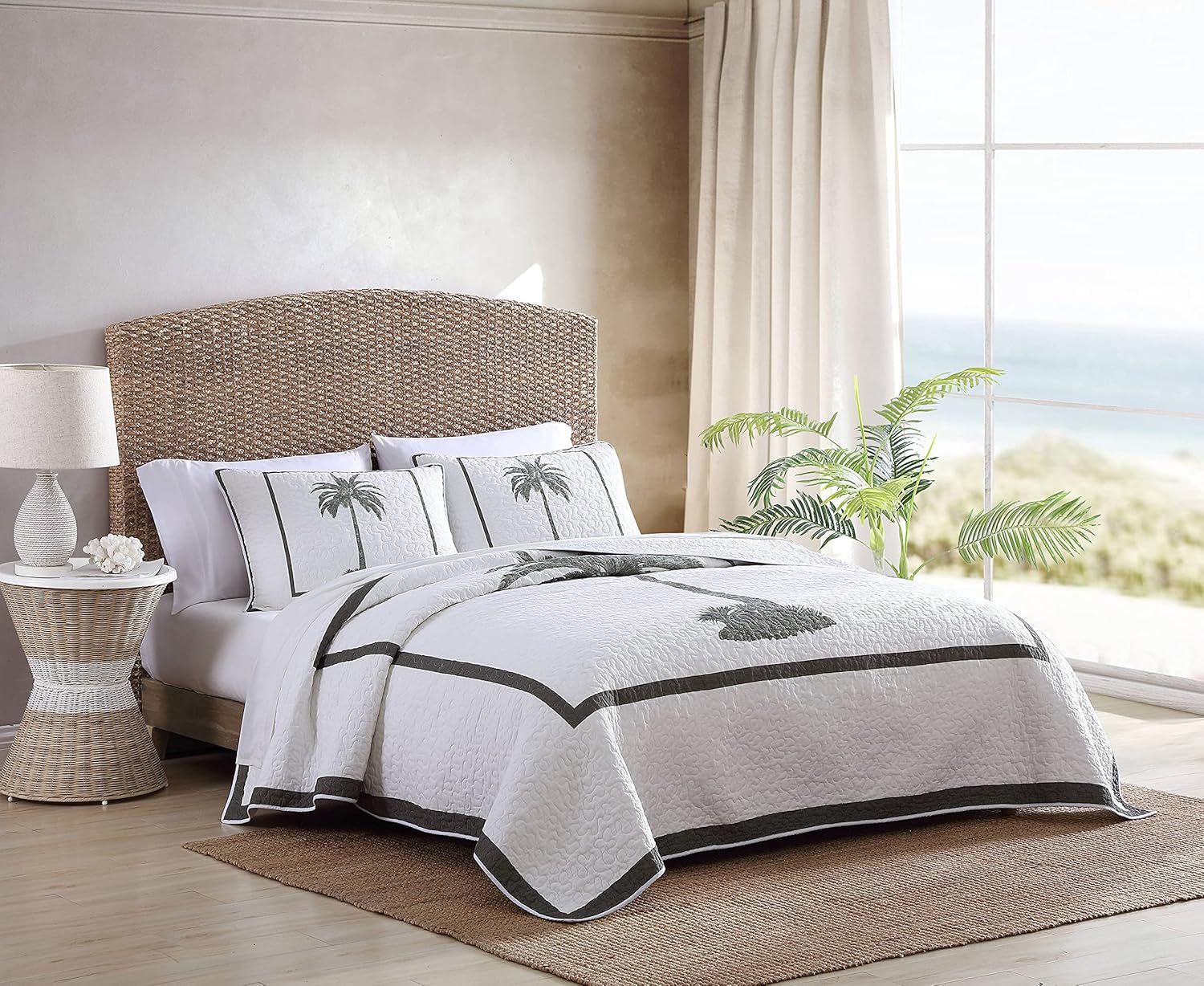 Tommy Bahama Palm Island Collection | Täcke - 100 % bomull, vändbar, mjuk och andas, förtvättad för extra mjukhet, king size-säng, grå täcken och täcken Naty Shop