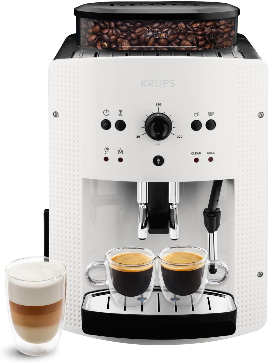 KRUPS Arabica Picto automatisk espressomaskin, kompakt design, lätt att använda, intuitivt justerbar vridreglage, mjölkskummare, 2-koppsfunktion, espressomaskin, svart, EA810870