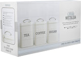 KitchenCraft Living Nostalgia set med 3 förvaringsburkar för te, socker och kaffe i presentförpackning, stål, antik kräm, 11 cm x 11 cm x 17 cm, vintageblå matförvaringslådor Naty Shop