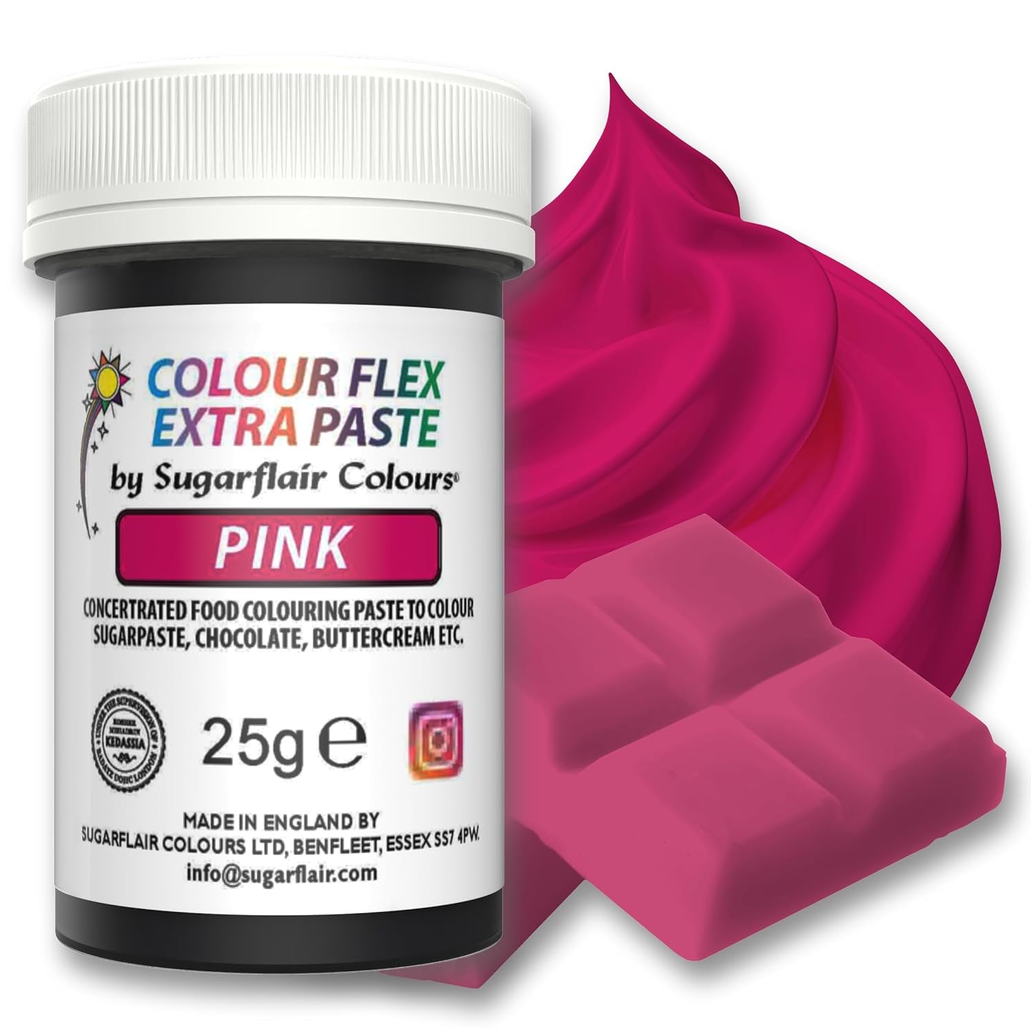 Matfärgspasta Sugarflair Colourflex Extra Pink Paste - Ätbar matfärg för smörkräm, choklad, sockerpasta, glasyr, fondant, kakmixar, deg med mera - 25g