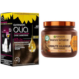 Garnier Olia Hair Color 6.0 Light Brown + True Treasures Repair Treatment (340ml) för skadat hår - färgning utan ammoniak, naturliga oljor, täcker grått hår, honung och bivax, mindre håravbrott Hårfärgning Naty Shop Hårfärg + reparationsbehandling