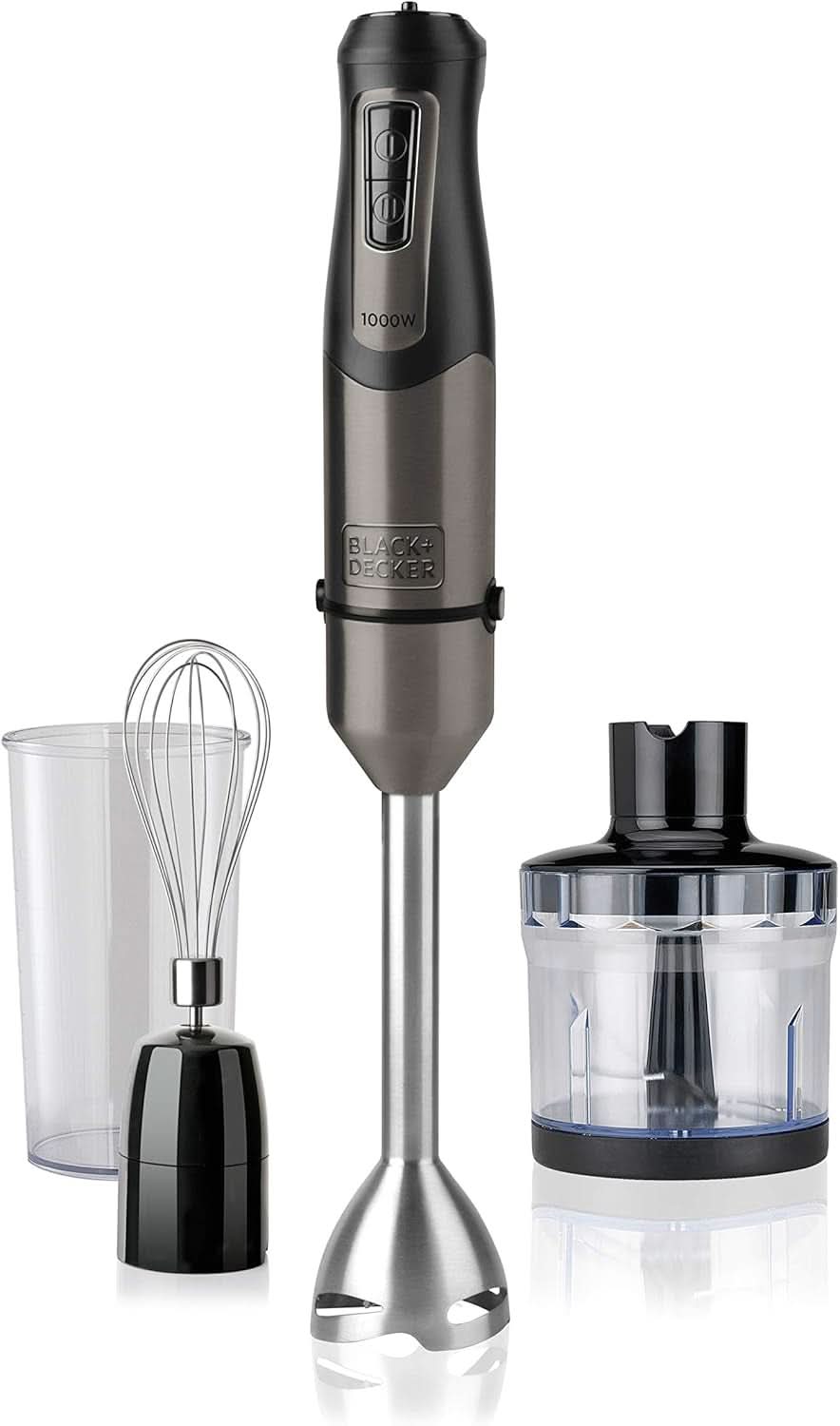 BLACK+DECKER Stativblandare | BXHBA1500E | 1500 Watt | 20 hastigheter | Turbo | Edelstahl | Spritzskydd | Inklusive Pürieraufsatz, Schneebesen, Zerkleinerer Und Messbecher Kitchen Naty Shop Single 3 Zubehörteile 1000W