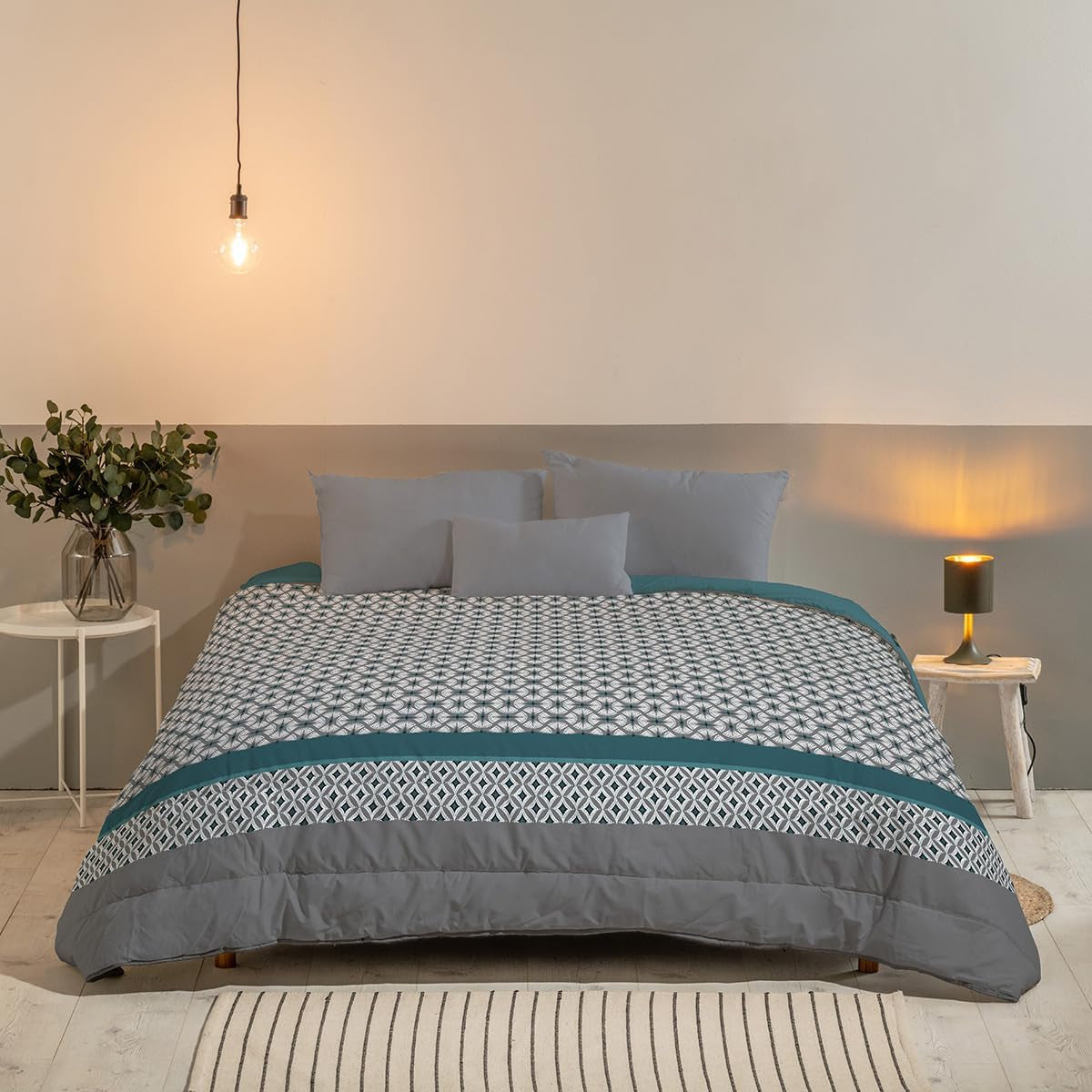 Bleu Câlin Tryckt 1 person Hermance täcke, polyester, blå/grå, 140 X 200 Cm Täcken och täcken Naty Shop Blå/grå/vit 220X240 Cm