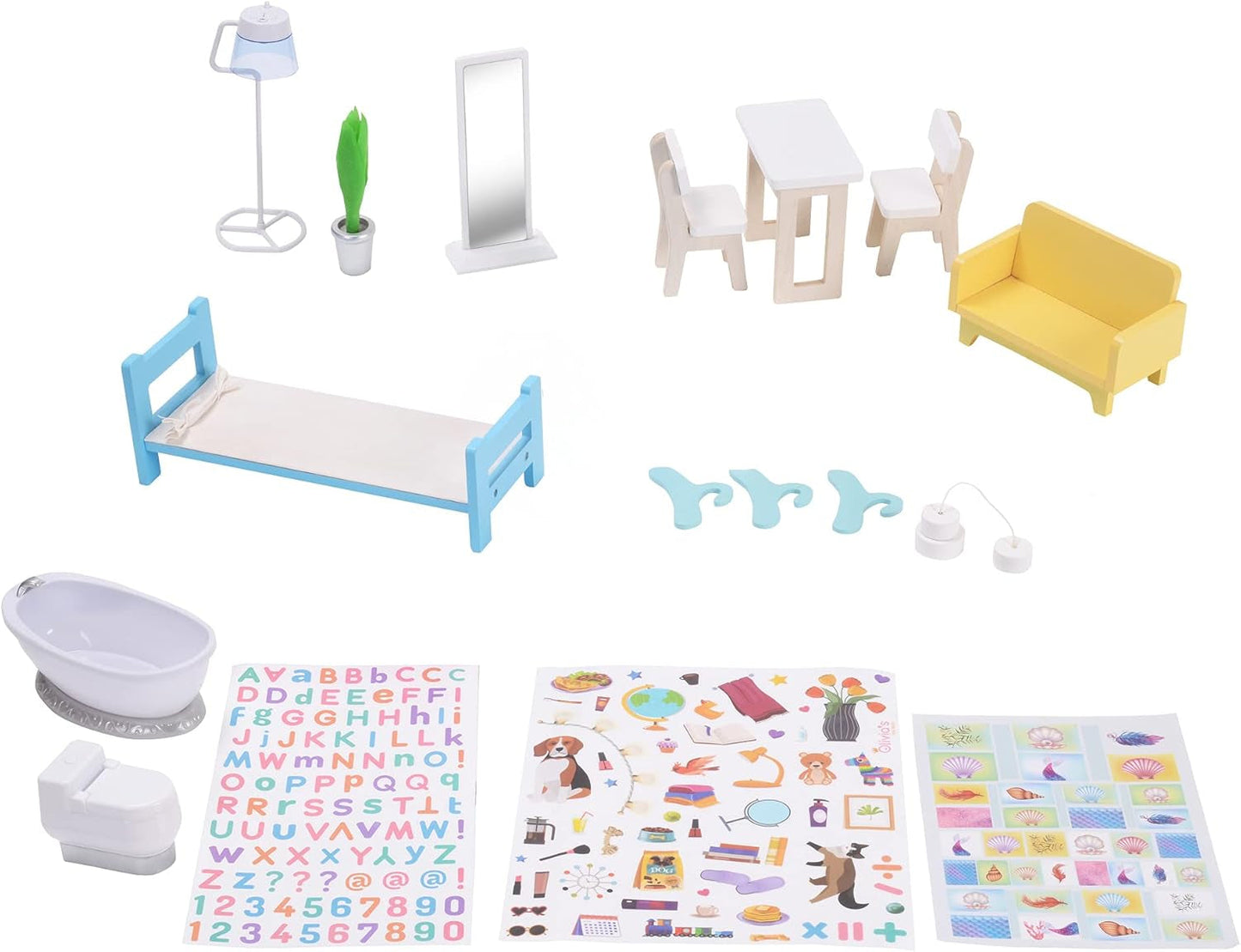 Olivia's Little World Modern medelhavsstil 3-våningars interaktivt dockhus i trä för barn med 17 tillbehör till dockmöbler Flerfärgad TD-13551B