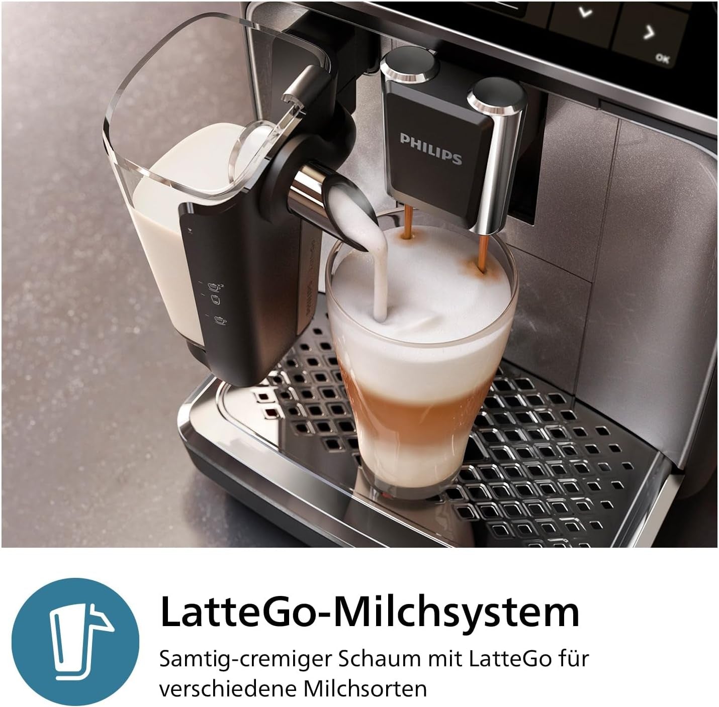 PHILIPS automatisk espressomaskin 3300-serien - 6 drycker, modern färgpekskärm, LatteGo mjölkberedningssystem, SilentBrew, 100% keramisk kvarn, AquaClean-filter. Svart krom (EP3347/90)
